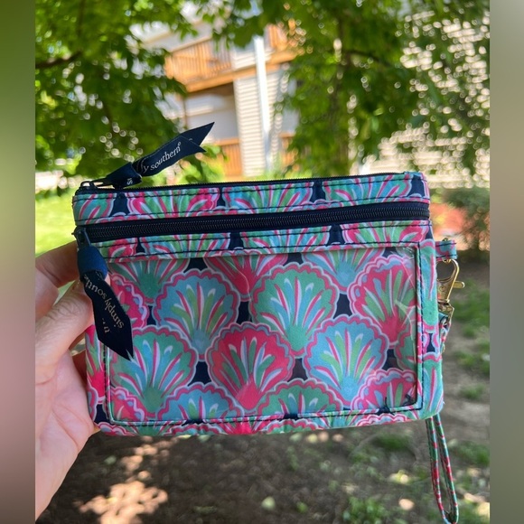 Simply Southern preppy scallop pink green small clutch travel bag beachy - Picture 2 of 9